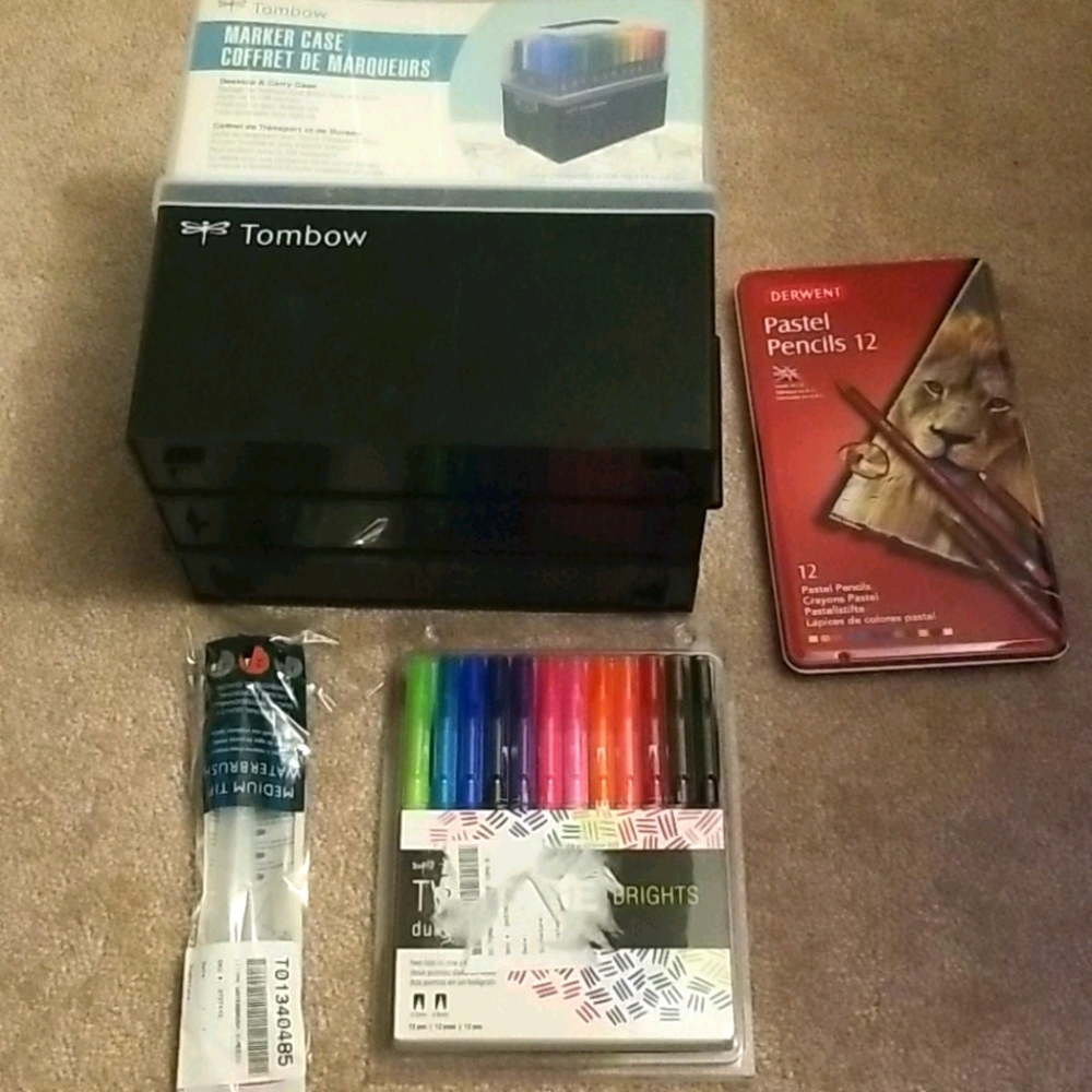 Marker Case + pastel pencils +  dual tip markers